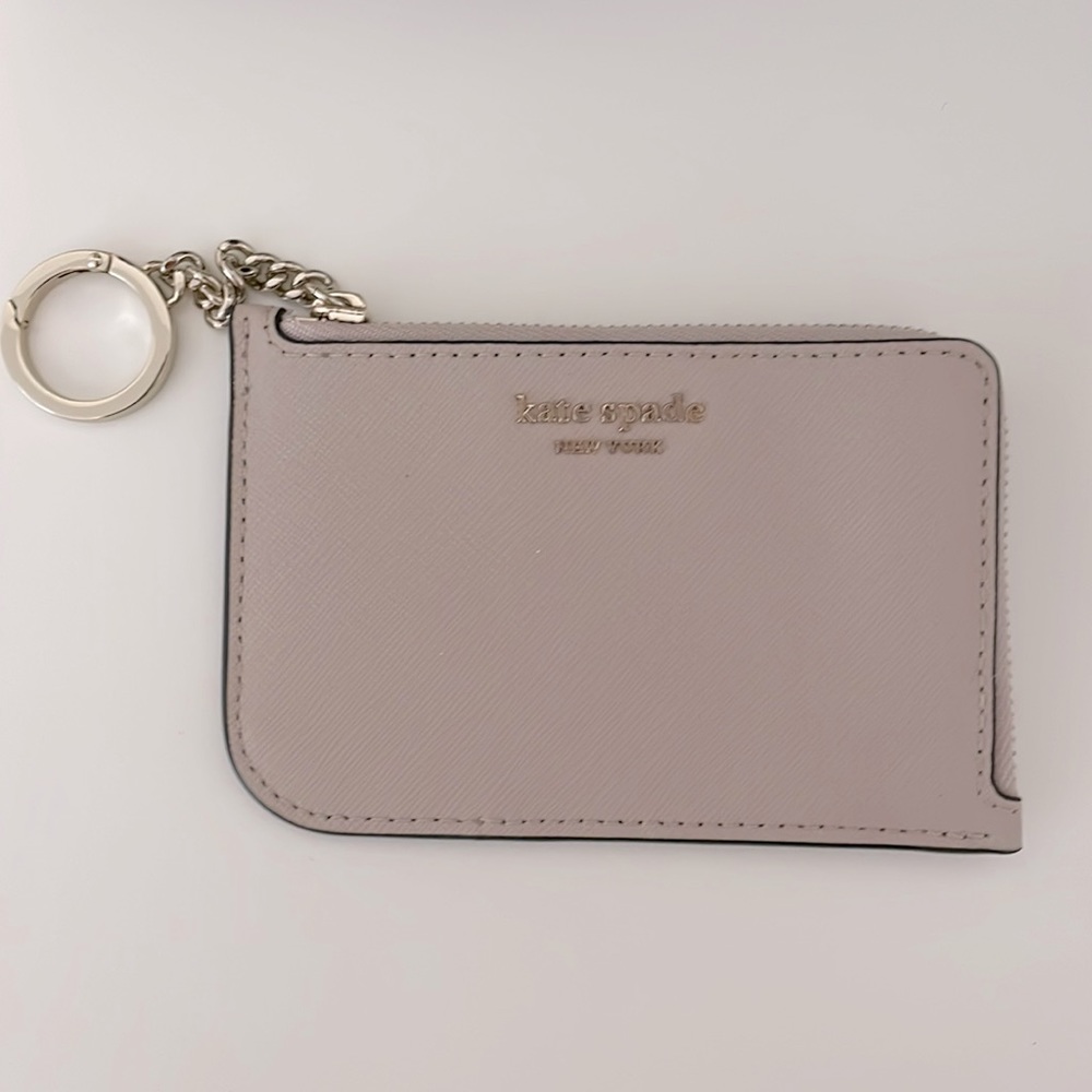 Kate Spade Keyring Side Zipper Card Wallet Beige